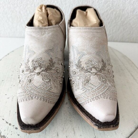 NEW Lane Santorini Bootie Womens 5 White Rhinestones Cowgirl Wedding Boots Mule - Picture 5 of 11